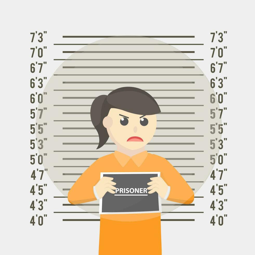 prisonnier femme pose mugshot conception personnage sur blanc Contexte vecteur