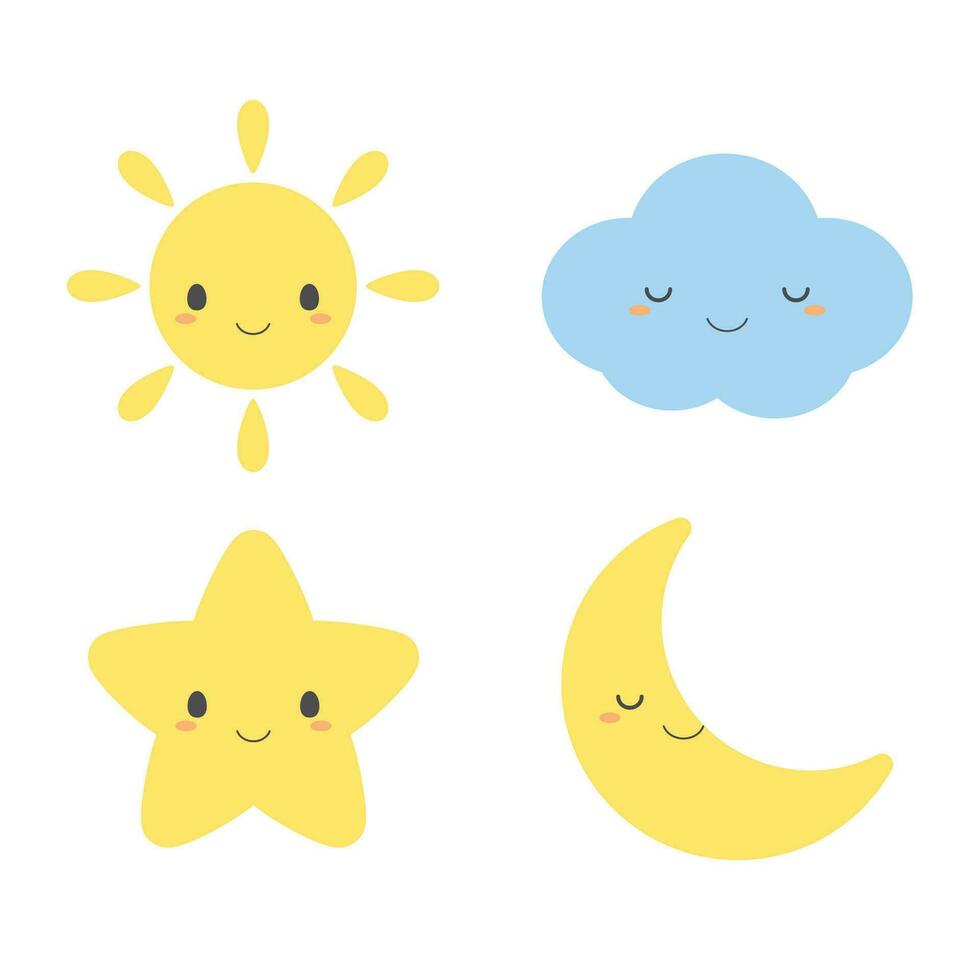 ensemble de mignonne temps élément Icônes, comprenant soleil, nuage, étoile et lune. vecteur