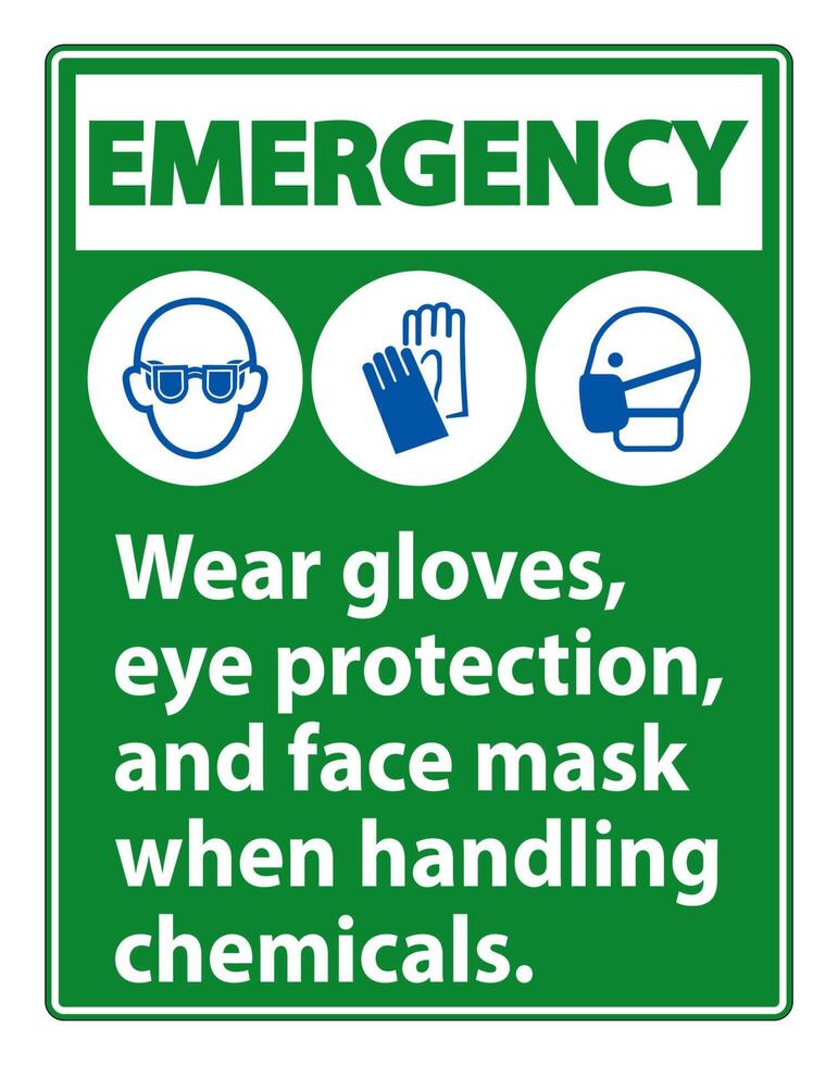 porter des gants d'urgence, une protection des yeux et un signe de masque facial isoler sur fond blanc, illustration vectorielle eps.10 vecteur