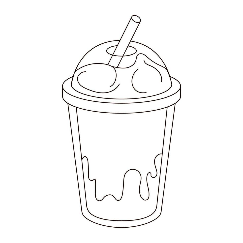 du froid café dans une Plastique transparent tasse avec une paille et crème. ligne art style. vecteur illustration isolé sur une blanc Contexte.