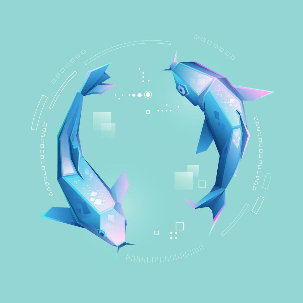 graphique de faible poly koi poisson avec futuriste élément vecteur