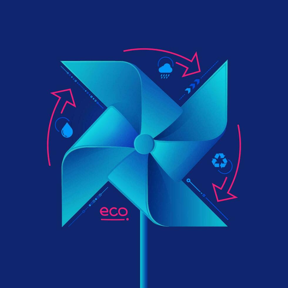 concept de vert énergie ou durable écologie, graphique de turbine papier avec écologique élément vecteur