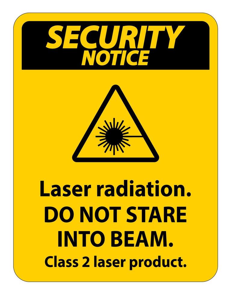 Avis de sécurité rayonnement laser, ne pas regarder dans le faisceau, signe de produit laser de classe 2 sur fond blanc vecteur