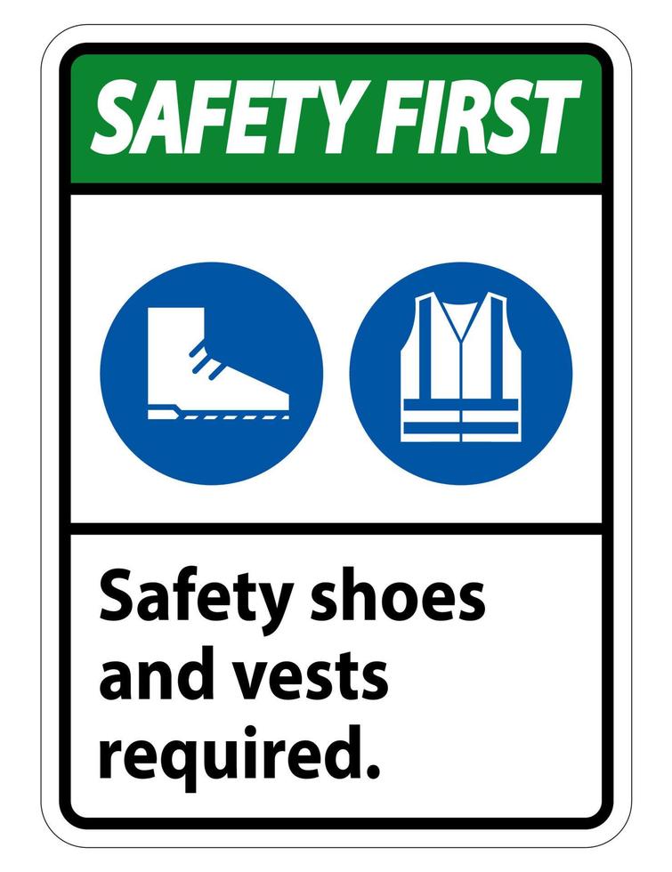 Chaussures de sécurité et gilet requis avec symboles ppe sur fond blanc vecteur