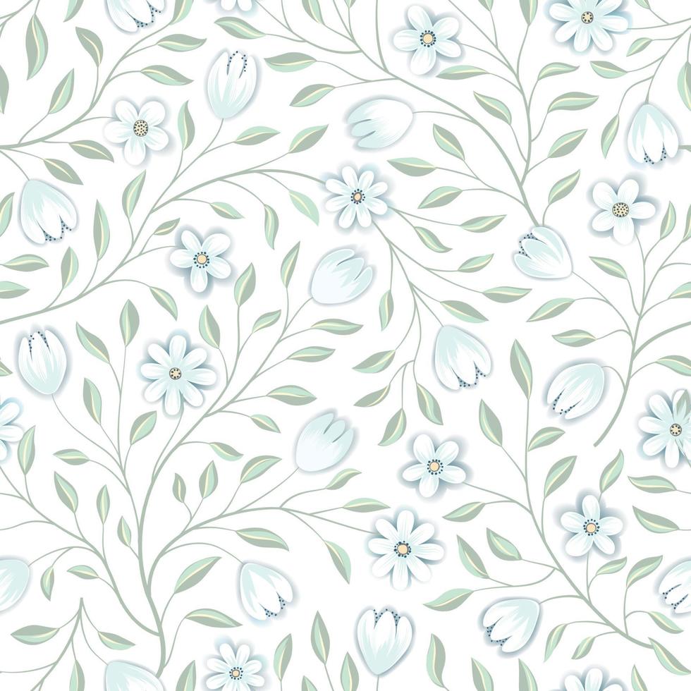 motif floral sans soudure. fond de fleur. texture transparente florale avec des fleurs. fleurir papier peint printemps blanc carrelé vecteur