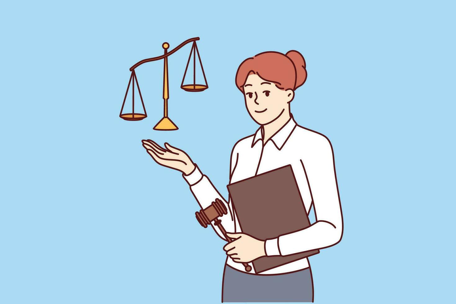 femme avocat travail dans loi Bureau détient marteau et Balance symbolisant Justice ou jurisprudence vecteur