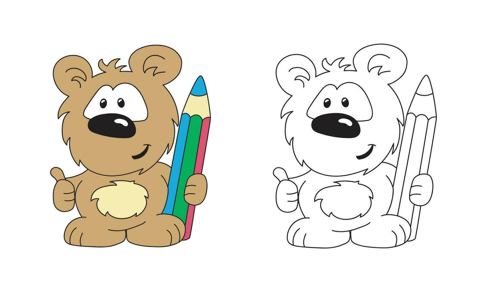 coloration page de mignonne peu ours avec crayon pour préscolaire des gamins activité éducatif feuille de travail. vecteur