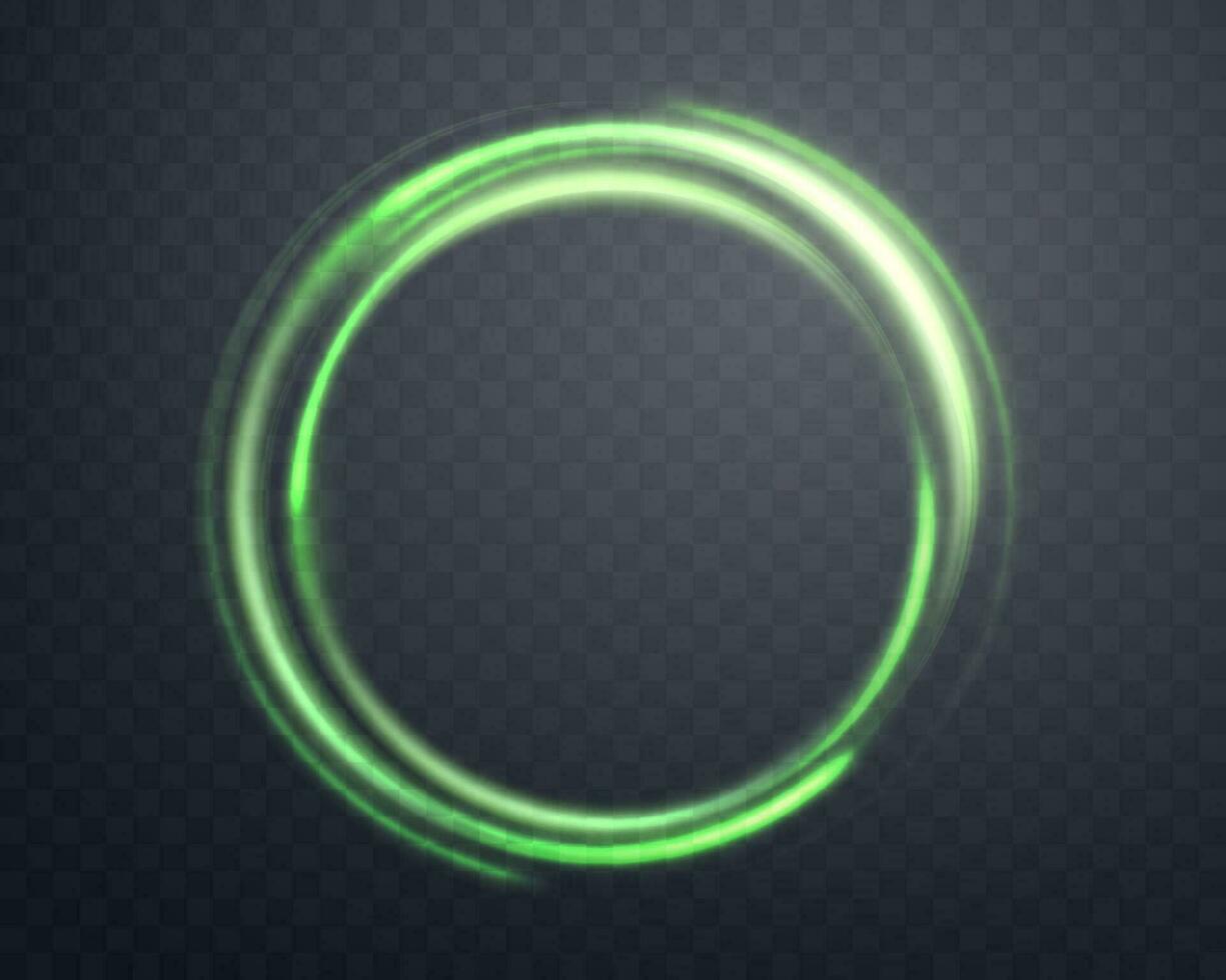vert la magie bague avec embrasé. néon réaliste énergie éclater Halo anneau. abstrait lumière effet sur. vecteur illustration.