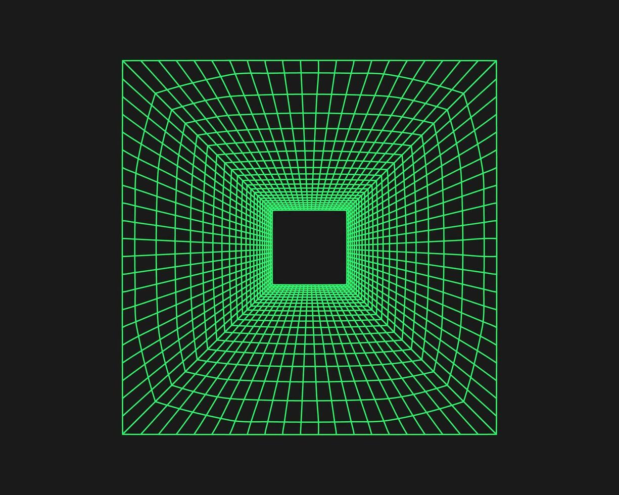 cyberpunk la perspective tunnel. cyber géométrie y2k élément. isolé style sur noir Contexte. vecteur branché illustration.