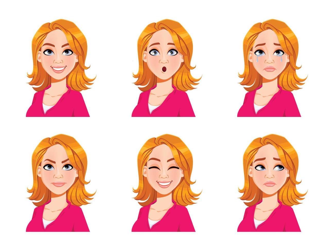 expressions de visage de femme blonde vecteur