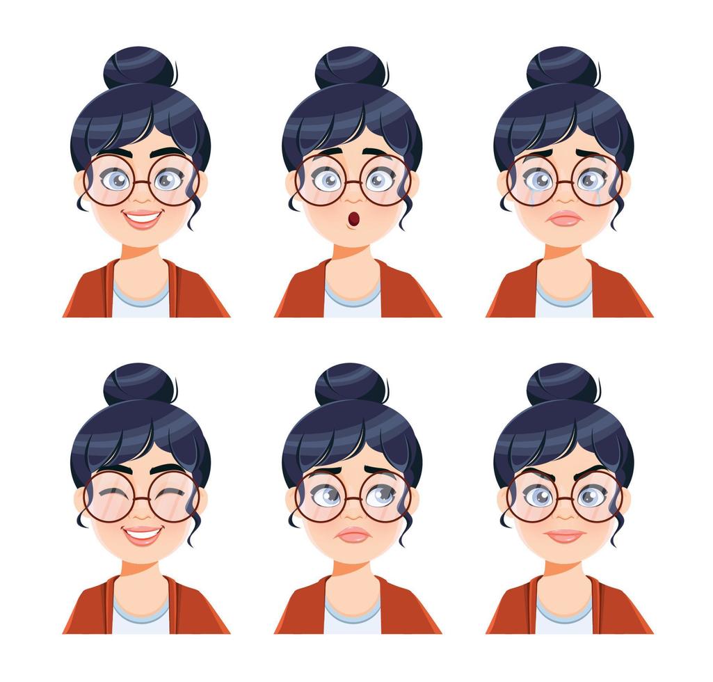 expressions du visage de la femme à lunettes vecteur