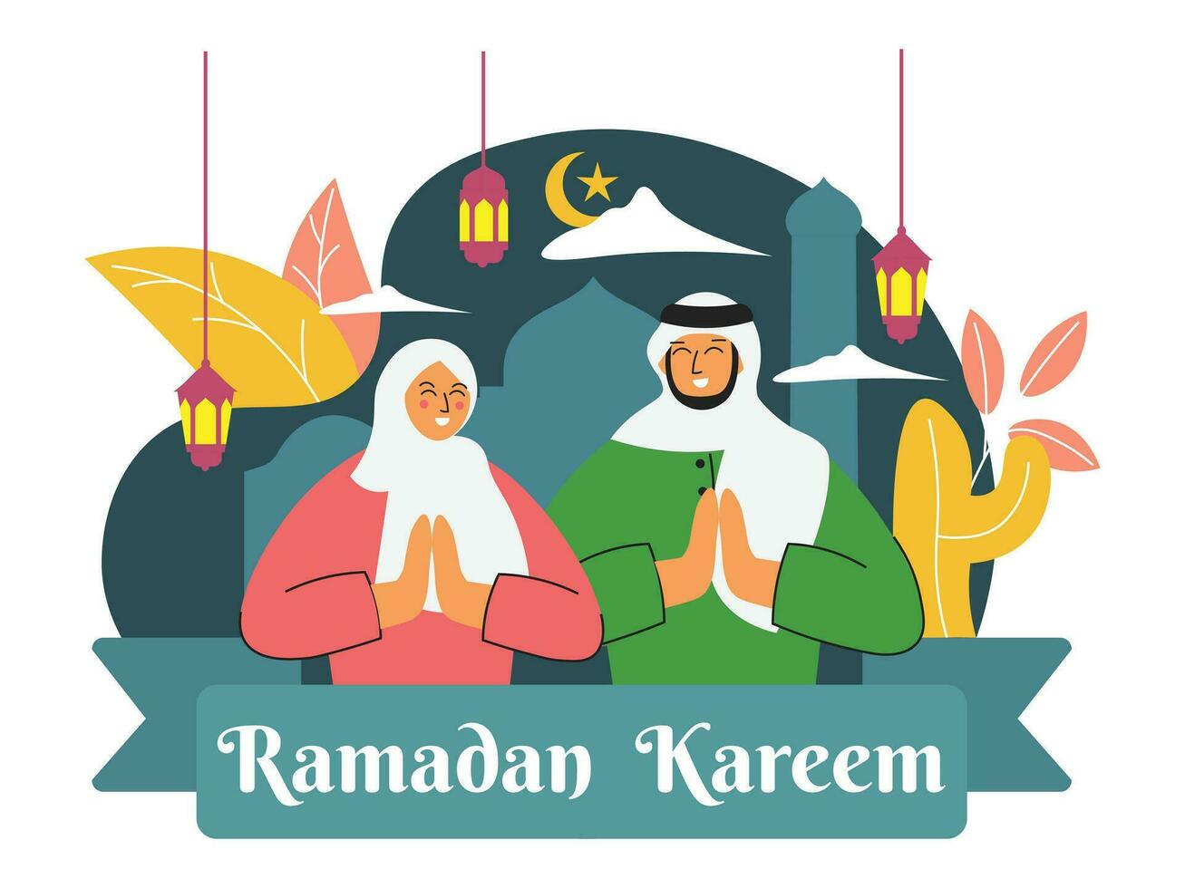 plat conception illustration Ramadan Karim. musulman gens célébrer Ramadan vecteur