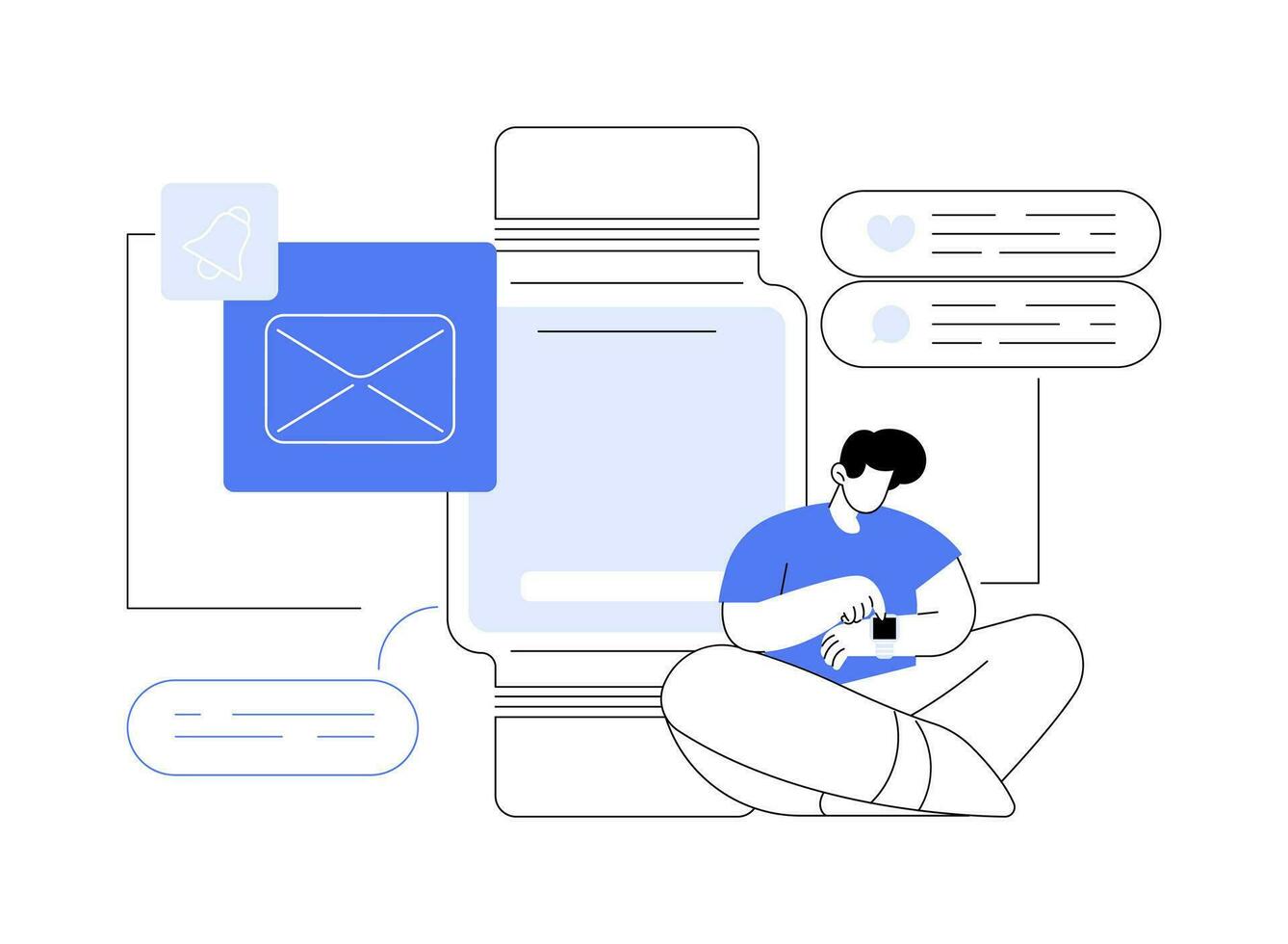 social médias notifications sur montre intelligente isolé dessin animé vecteur illustrations.