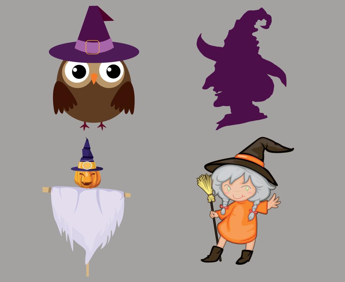 sorcière et citrouille halloween objets signes symboles vector illustration résumé avec fond gris