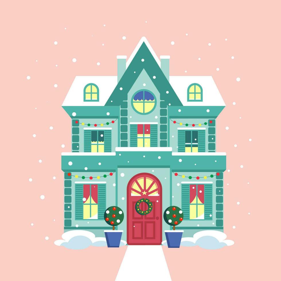 mignonne Noël maison dans le neige dans pastel couleurs. vecteur illustration