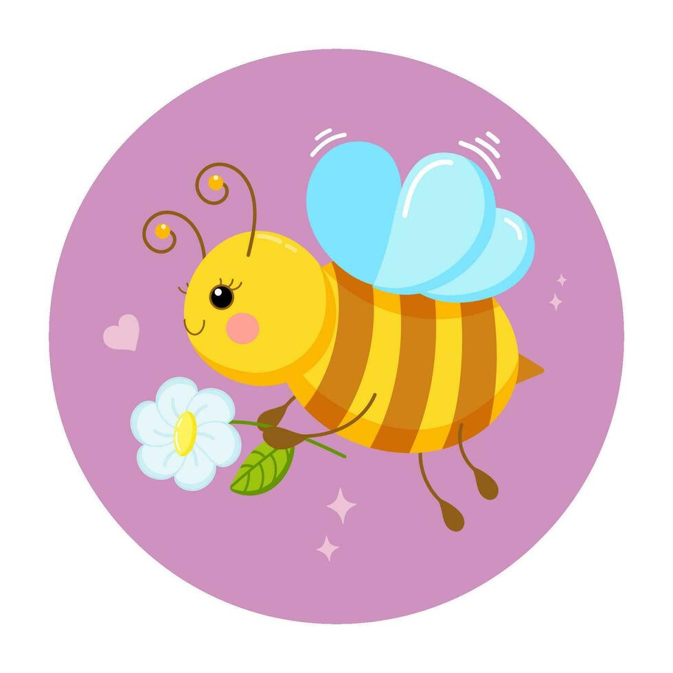 vecteur illustration de une abeille dans l'amour avec une camomille dans une dessin animé plat style.