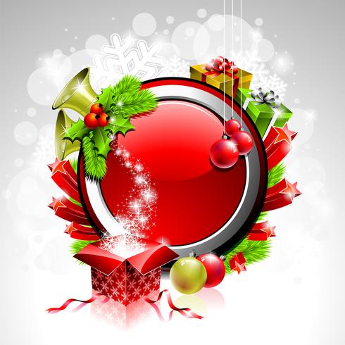 Illustration de Noël avec une boîte cadeau sur fond rouge vecteur