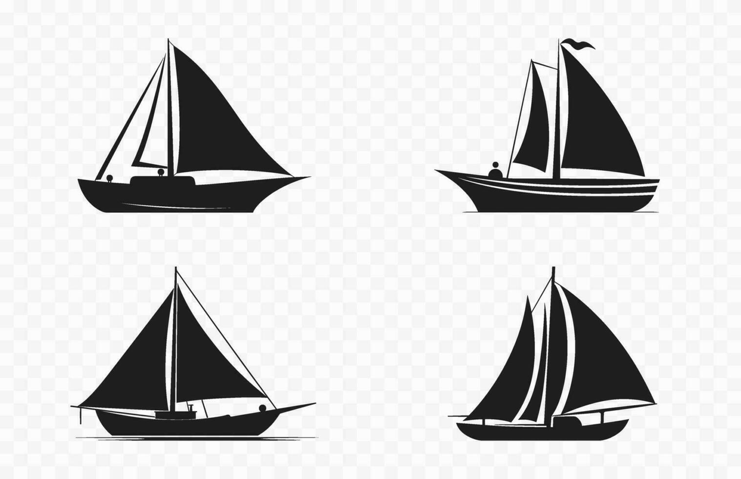 ensemble de voilier silhouettes, voile bateau vecteur silhouette ensemble, voiliers noir clipart paquet