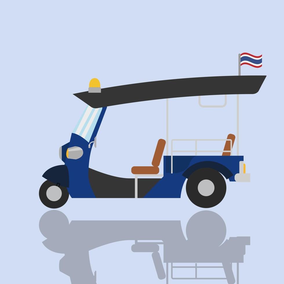 tuk-tuk thailande transport service voiture vector illustration.flat voiture traditionnelle thailande.vintage véhicule avec drapeau thaï