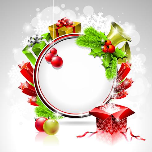 Illustration vectorielle sur un thème de Noël avec une boîte-cadeau et des éléments de vacances brillants vecteur