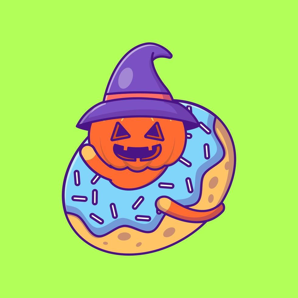 monstre citrouille mignon dans des beignets illustrations de dessins animés halloween heureux vecteur
