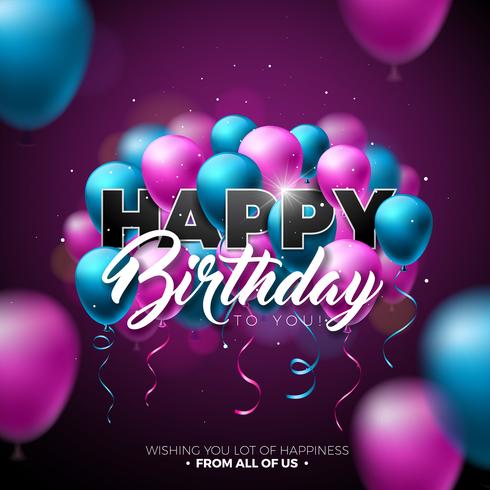 Joyeux anniversaire Vector Design avec ballon, typographie et élément 3d sur fond brillant. Illustration pour la fête d&#39;anniversaire. cartes de vœux ou une affiche.