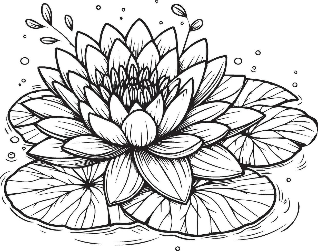 esquisser de l'eau lis fleur illustration dessiné à la main botanique feuille bourgeons isolé sur blanc, printemps fleur et encre art style, botanique jardin élément bouquet de nénuphar, nénuphar mur décor vecteur