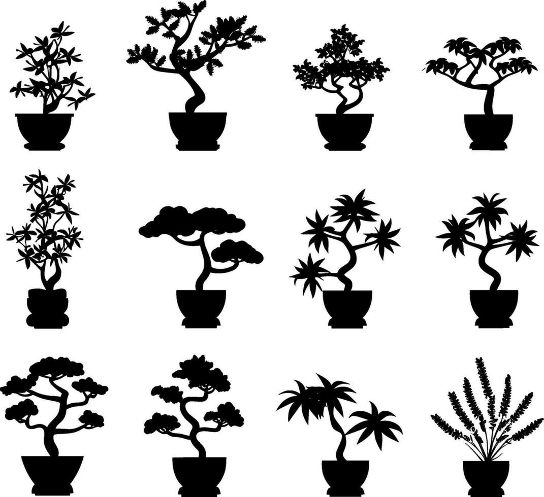 ensemble de plantes d'intérieur dans des pots silhouettes, vecteur. ai généré illustration. vecteur