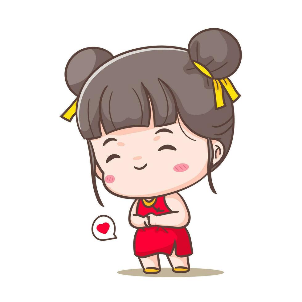 mignonne fille célébrer chinois Nouveau année dessin animé vecteur illustration. chinois année concept conception. adorable chibi main dessiné. isolé blanc Contexte.