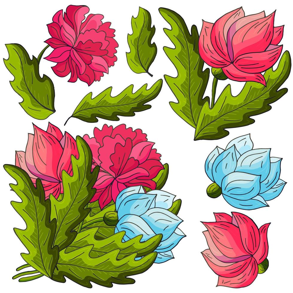 illustration florale dans le style de dessin à la main vecteur