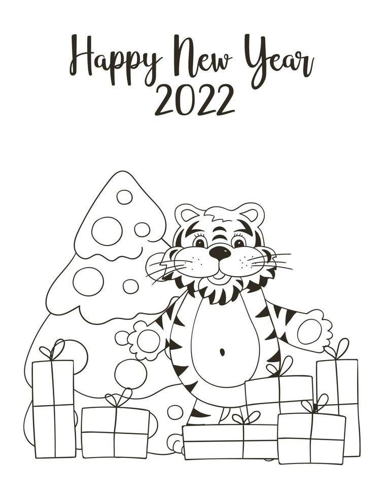 tigre dans le style de dessin à la main. symbole de 2022. nouvel an 2022 vecteur