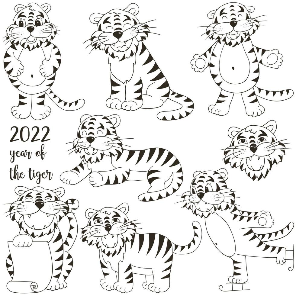 tigre dans le style de dessin à la main. symbole de 2022. nouvel an 2022 vecteur