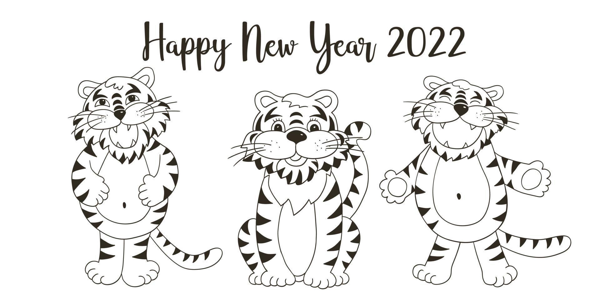 tigre dans le style de dessin à la main. symbole de 2022. nouvel an 2022 vecteur