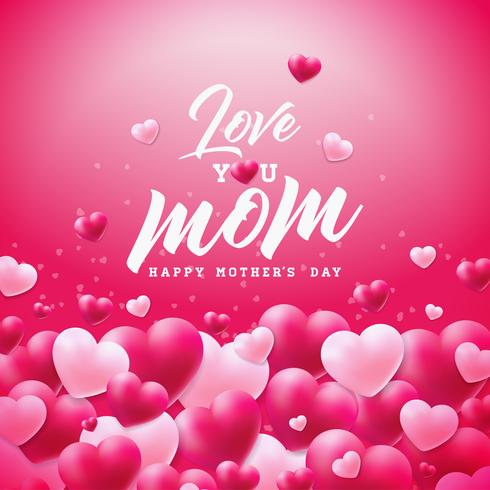 Conception de cartes de voeux bonne fête des mères avec cœur et éléments typographiques Love You Mom sur fond rouge. Illustration de célébration vectorielle vecteur