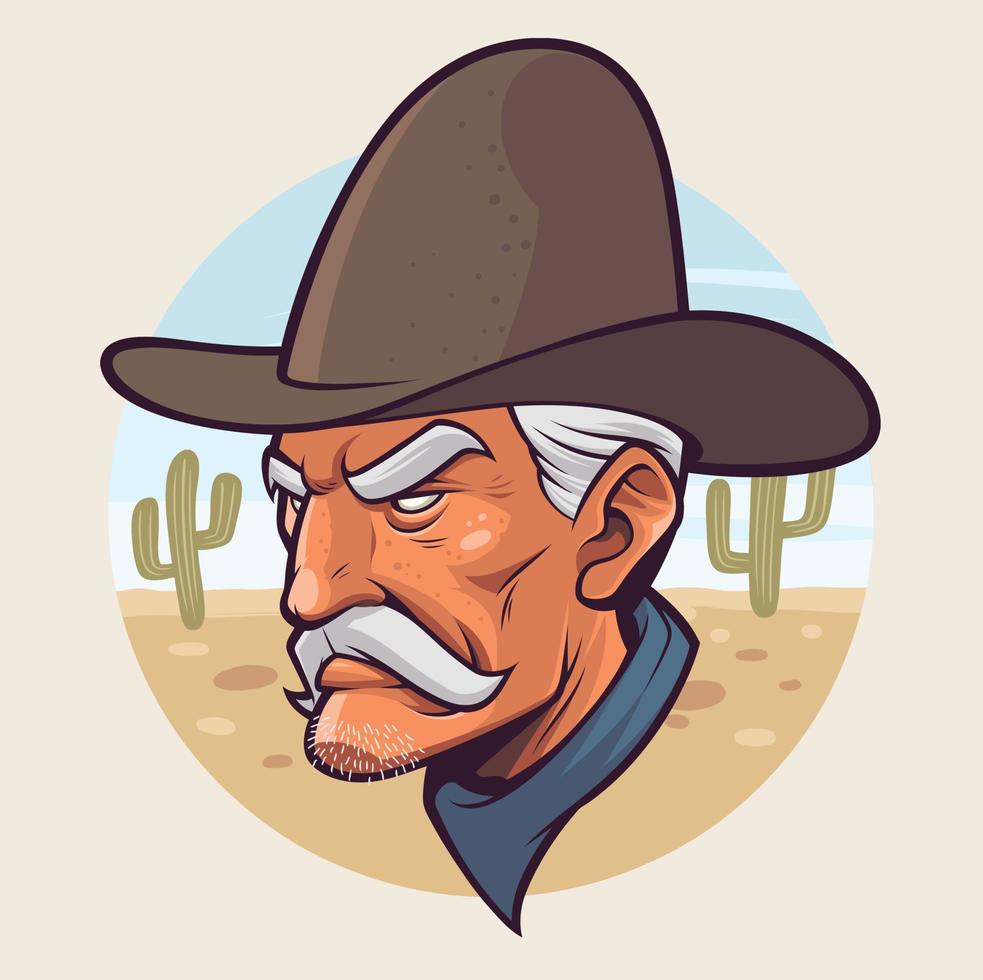 illustration de dessin animé tête de shérif avec fond de désert vecteur