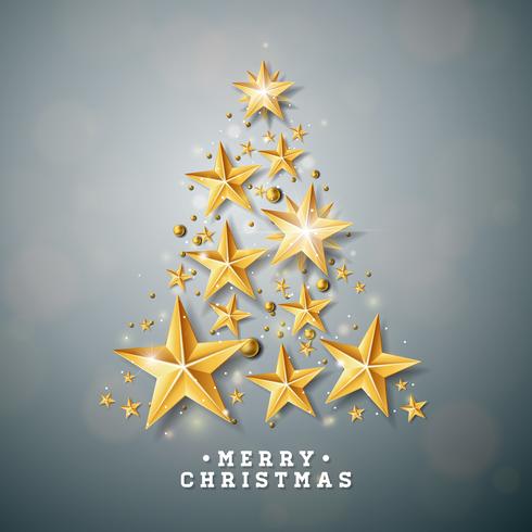 Vector illustration de Noël et du nouvel an avec arbre de Noël en étoiles de papier découpé sur fond propre. Conception de vacances pour carte de voeux, affiche, bannière.