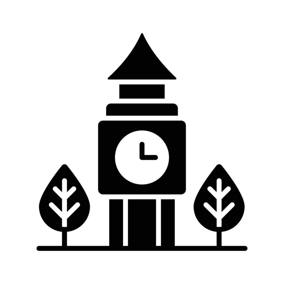 un icône de l'horloge la tour dans moderne conception style, isolé sur blanc Contexte vecteur