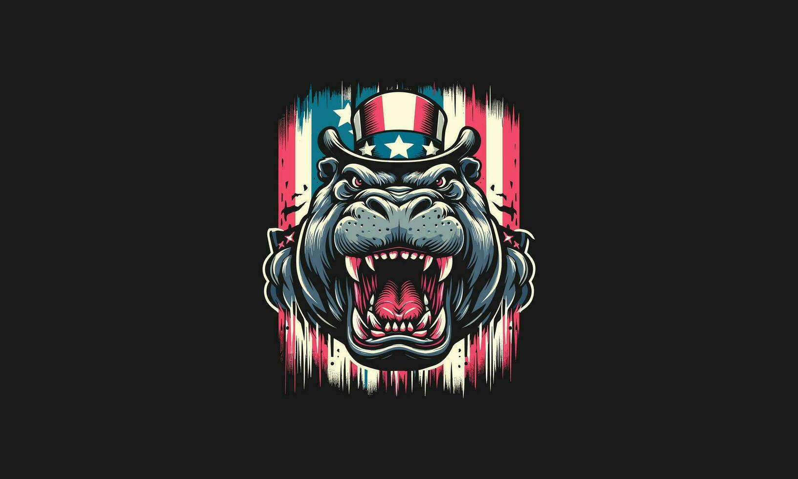 tête hippopotame avec drapeau américain vecteur mascotte conception