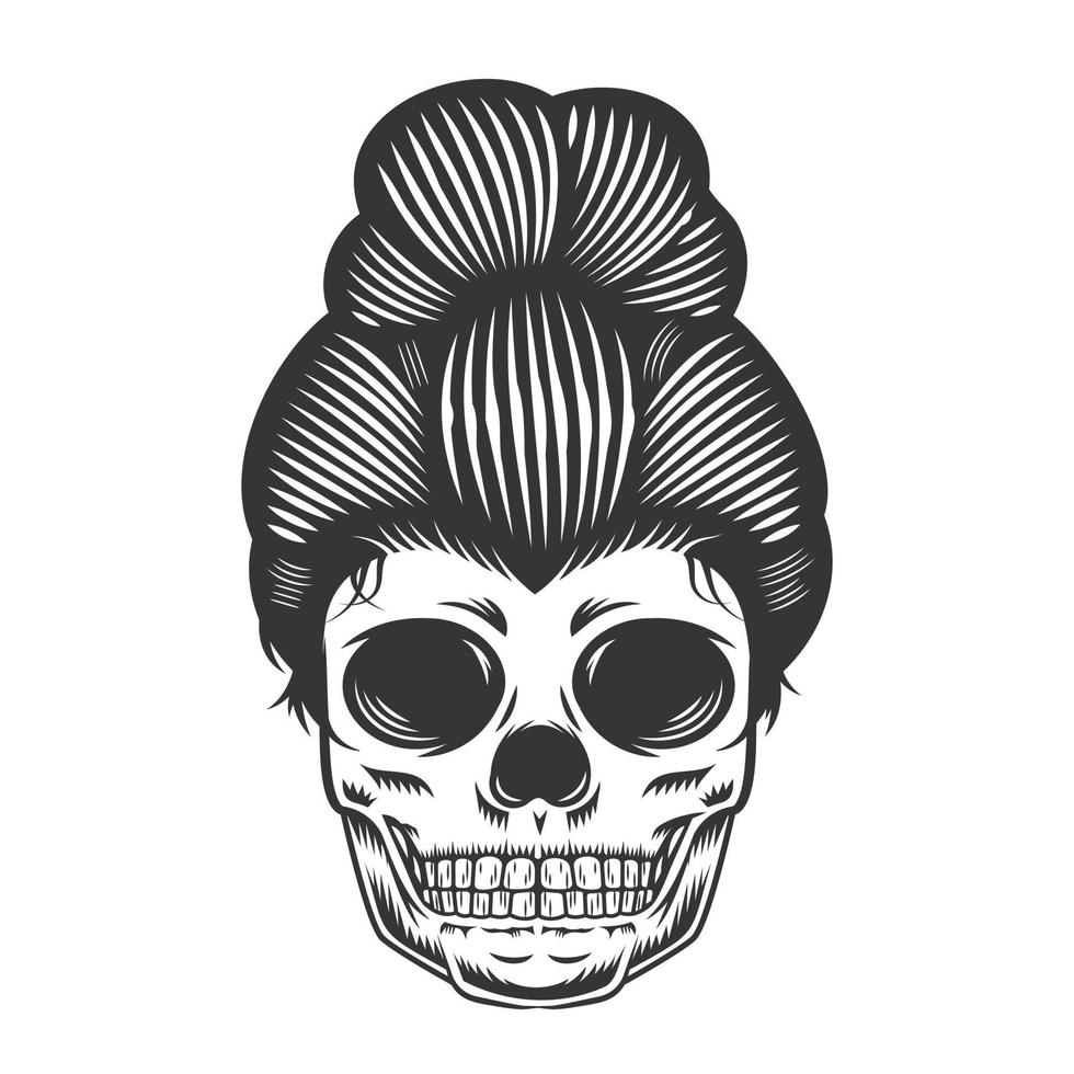 conception de tête de fille de crâne sur fond blanc. Halloween. logos ou icônes de tête de crâne. illustration vectorielle. vecteur