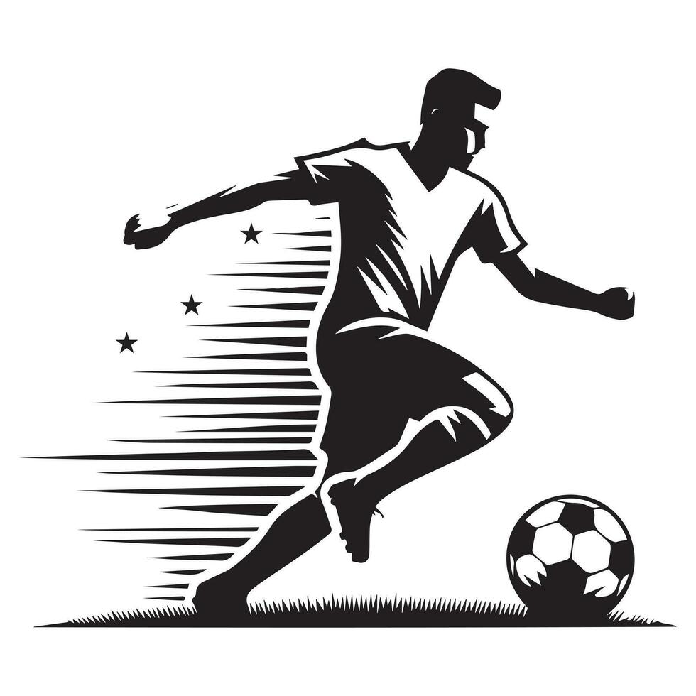 Football joueur fonctionnement avec lignes et étoiles vecteur illustration