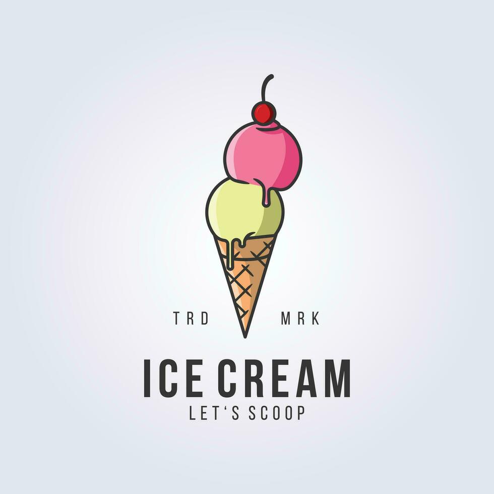 logo de la glace crème avec cerise, vecteur illustration contour conception