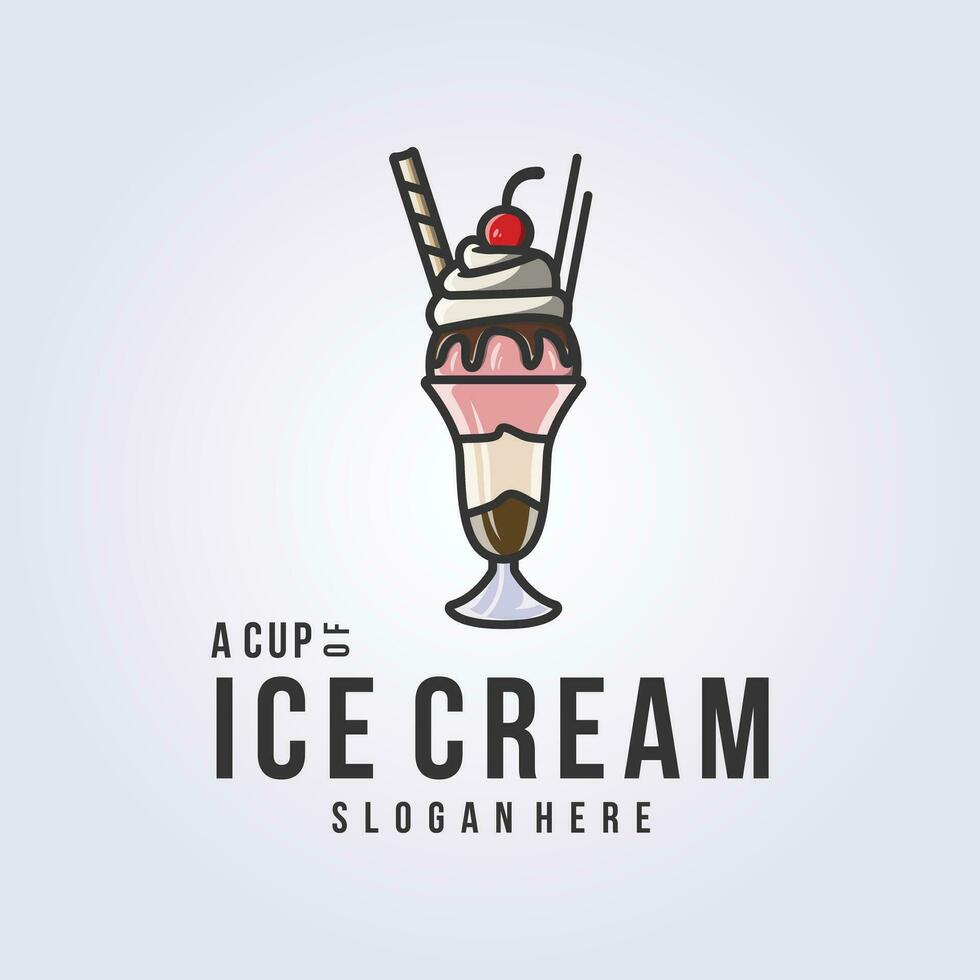 fait maison la glace crème logo, la glace crème dans du vin verre logo vecteur illustration conception