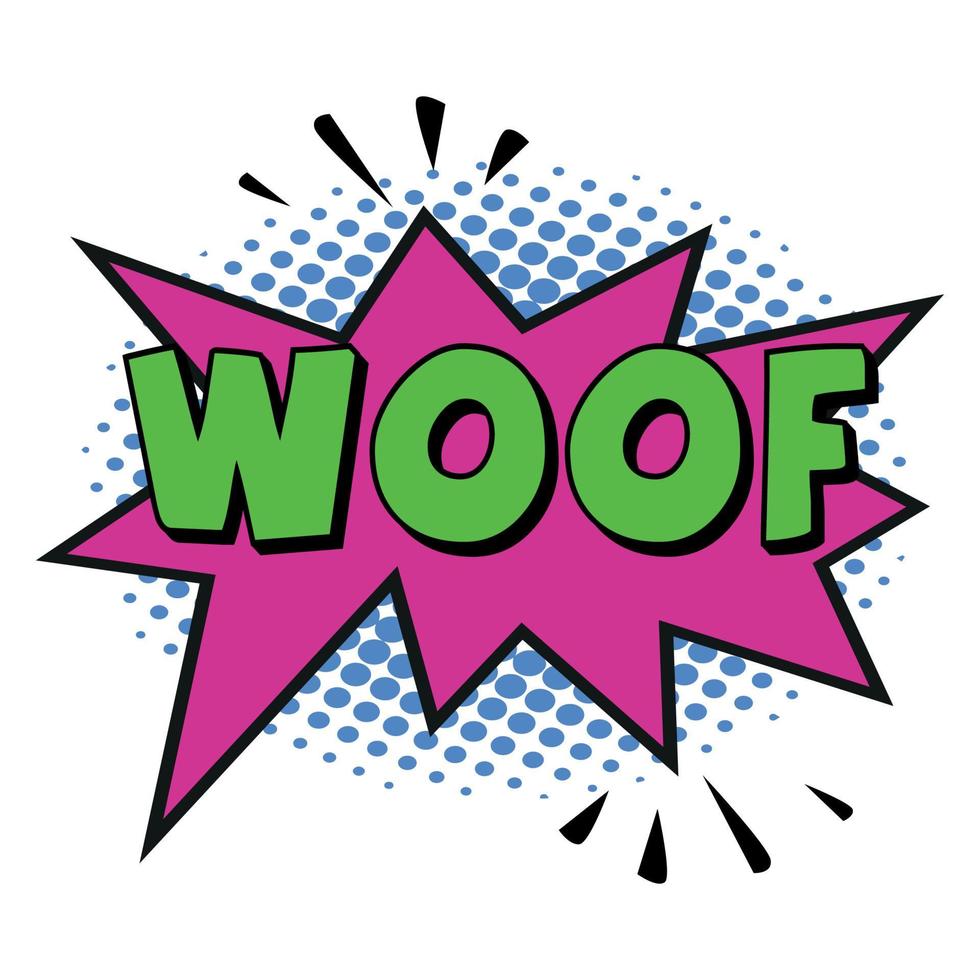 Woof lettrage comique sur fond blanc - vector