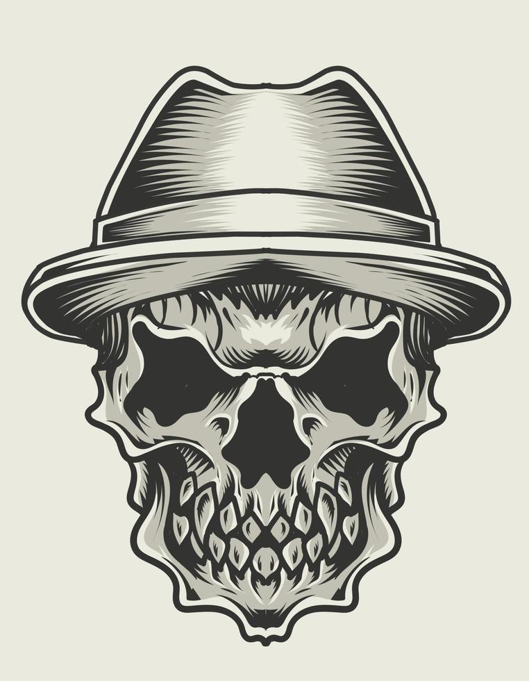 illustration style monochrome de chapeau de crâne vecteur