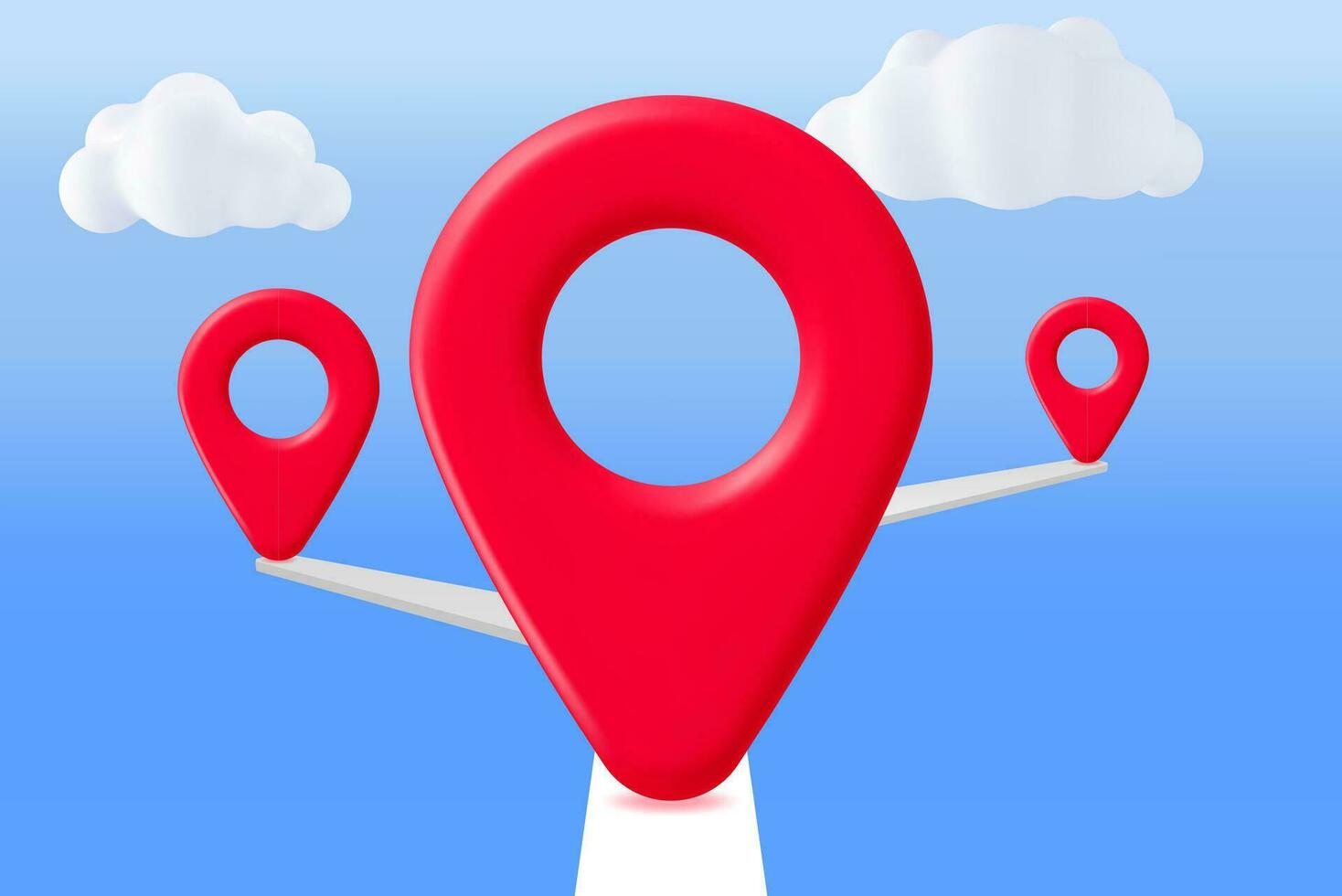 3d emplacement carte épingle dans des nuages. rouge GPS aiguille marqueur icône. GPS et la navigation symbole. élément pour carte, social médias, mobile applications. réaliste vecteur illustration