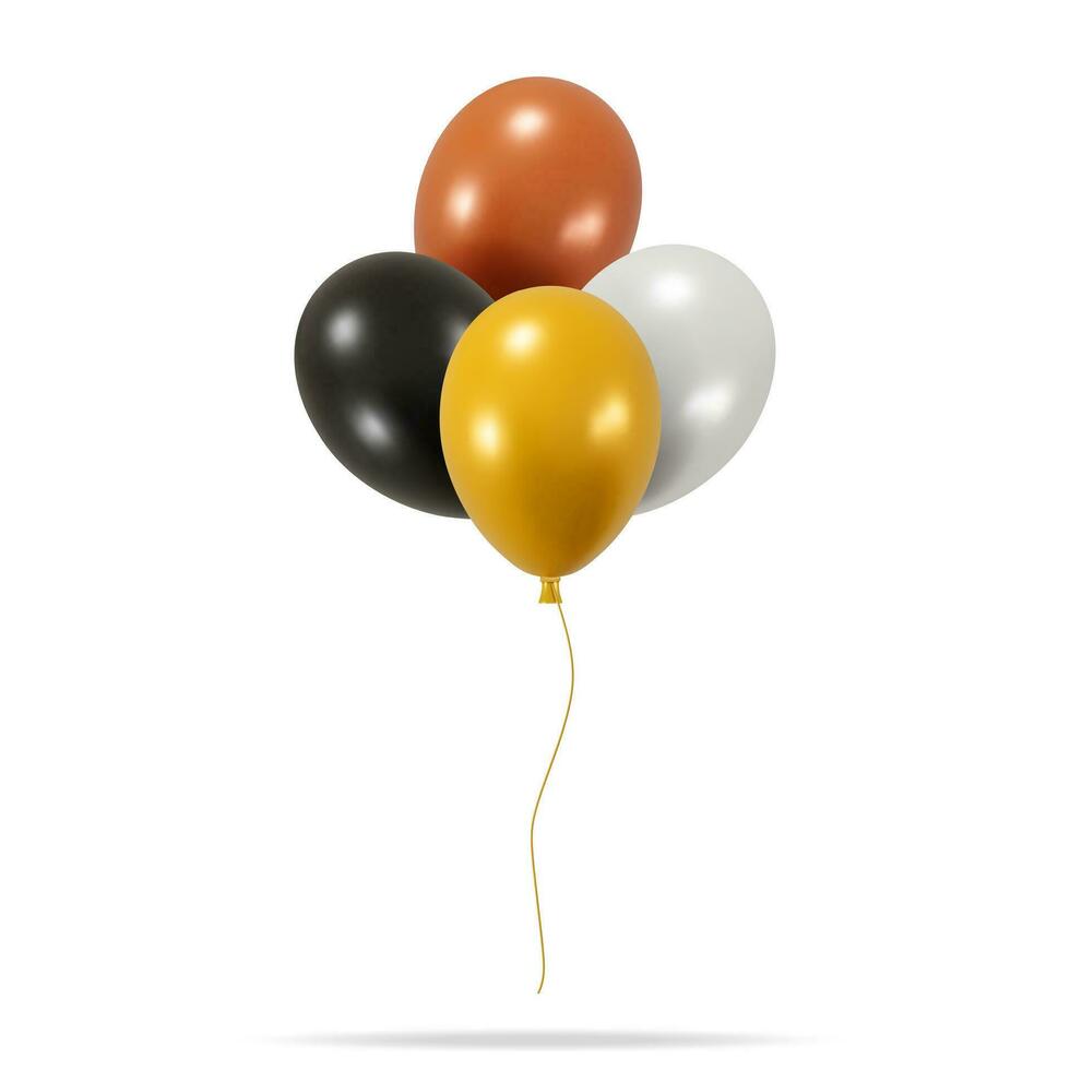 3d bouquet de métallique ballon isolé sur blanc Contexte. rendre réaliste hélium des ballons dans bronze, or, argent, noir et blanche. modèle pour anniversaire, anniversaire faire la fête. vecteur illustration