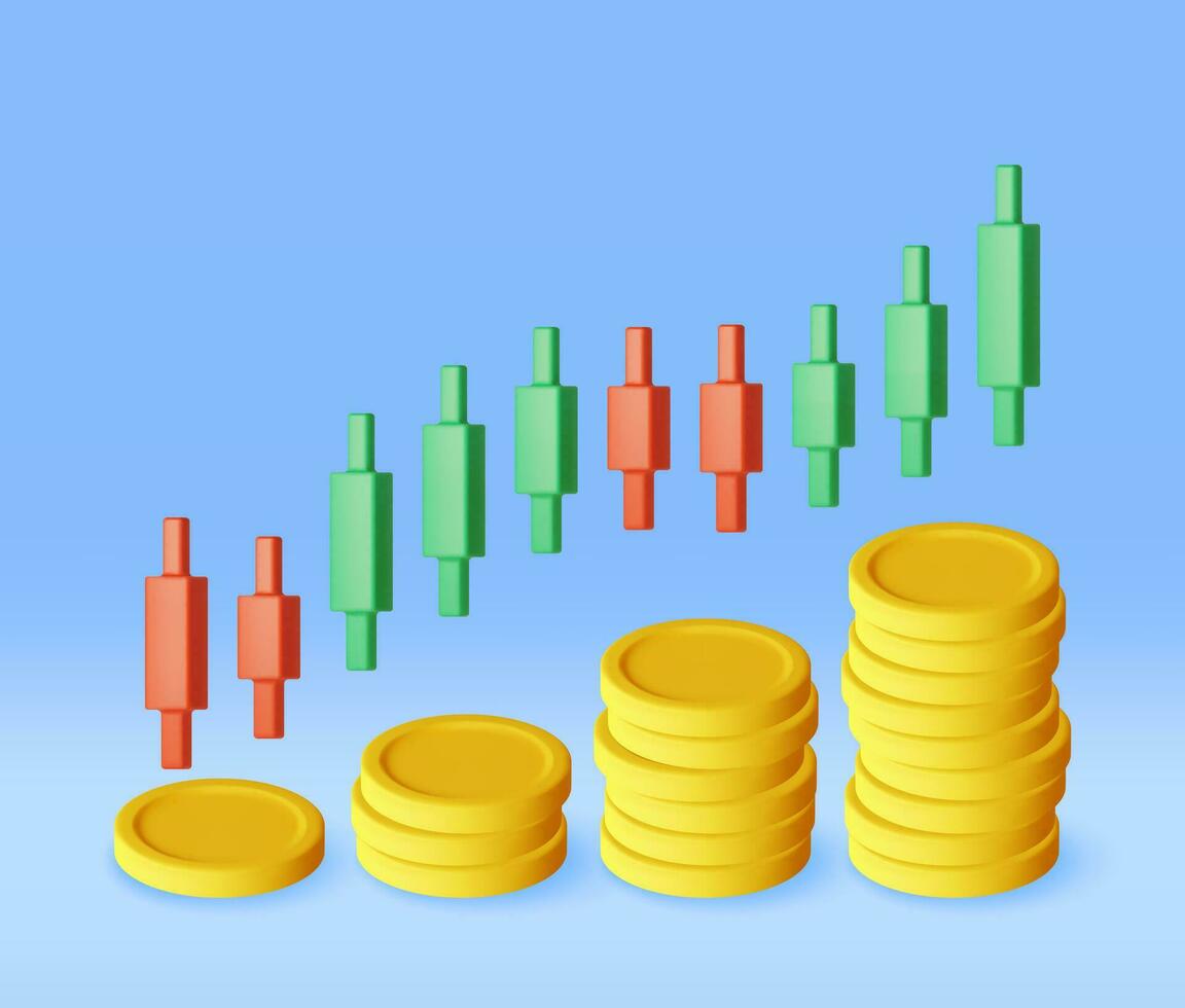 3d croissance Stock graphique La Flèche avec d'or pièces de monnaie. rendre Stock La Flèche avec argent spectacles croissance ou succès. financier article, affaires investissement financier marché commerce. argent et bancaire. vecteur illustration