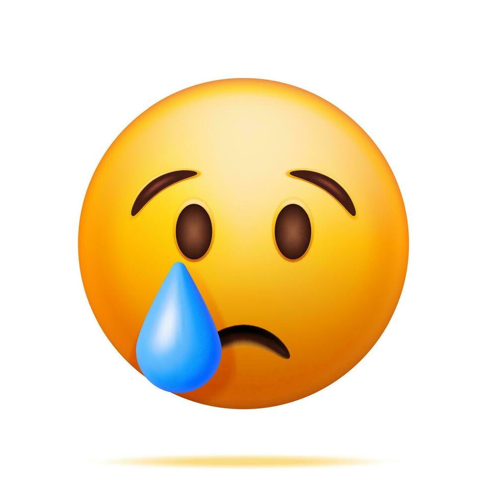 3d Jaune triste pleurs émoticône isolé sur blanche. rendre cri emoji avec larme. malheureux affronter. communication, la toile, social réseau médias, app bouton. réaliste vecteur illustration