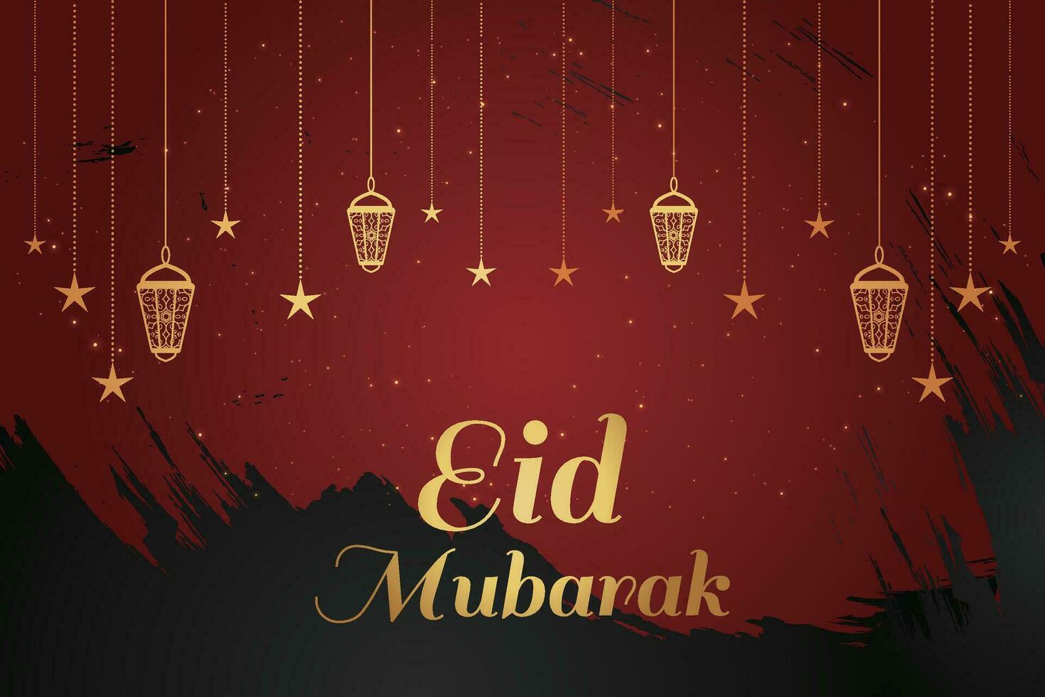 Ramadan eid al-fitr mubarak salutation carte avec lanternes et arabe appel vecteur