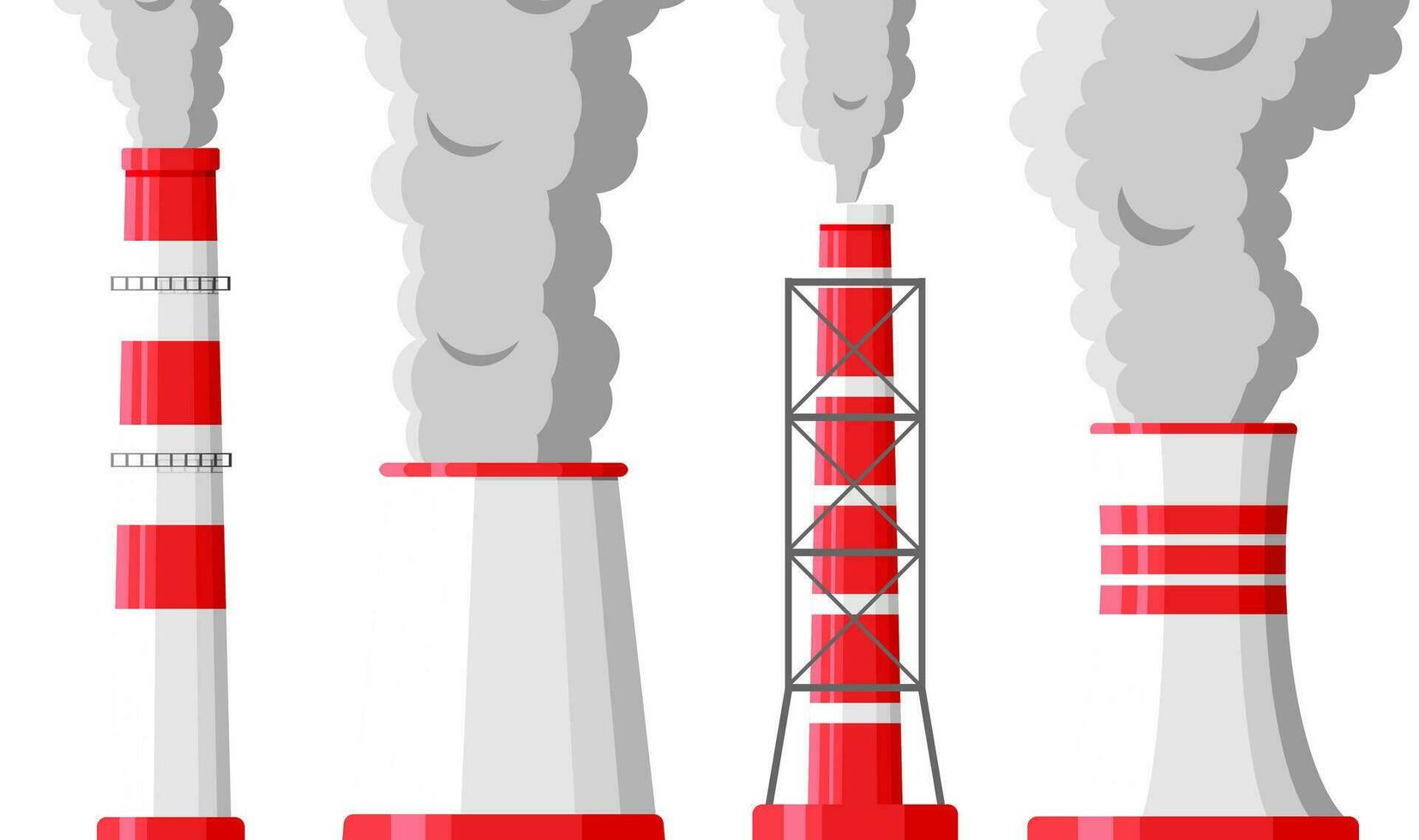 fumeur usine tuyaux contre blanc Contexte. plante tuyau avec foncé fumée. carbone dioxyde émissions. environnement contamination. la pollution de environnement co2. vecteur illustration dans plat style